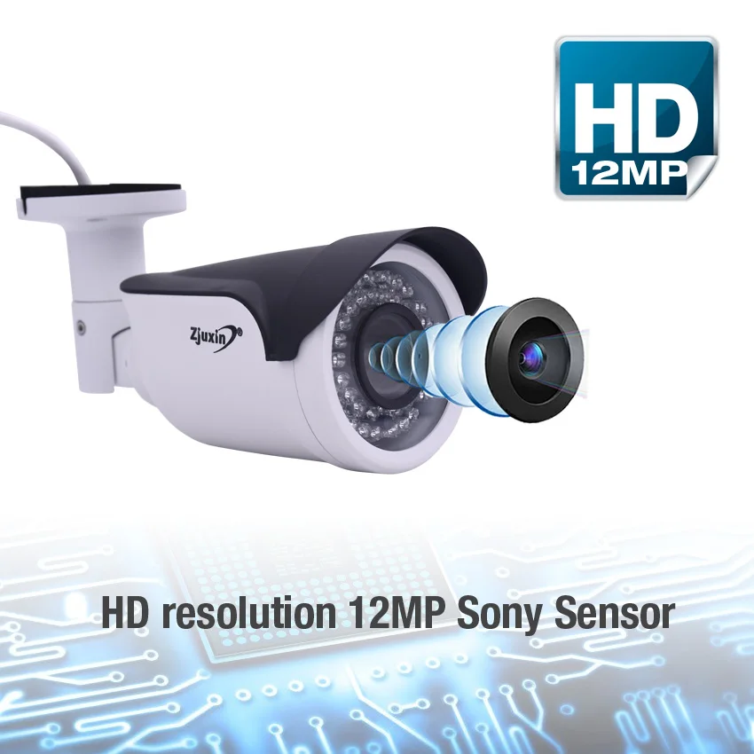 Zjuxin SONY сенсор 12MP HD 4K 3,6-11 мм Моторизованный объектив P2P H.265 пуля сетевая камера HD PoE IP66 Открытый ИК CCTV IP камера