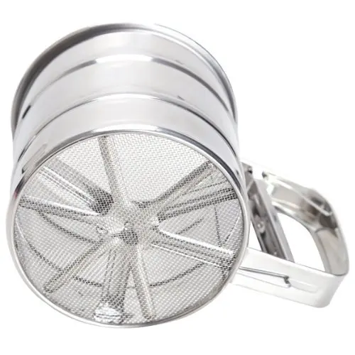 Сито металлическое нерж. Сито для добычи золота. Кружка сито для муки просеиватель. Сталь для муки диам 27см h=60мм /15. Просеивающее сито.