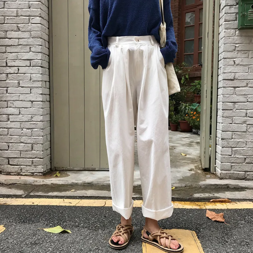 

Fashion Summer Wide Leg Pants Women High Waist White Black Loose Ladies Trousers Pantalon Femme