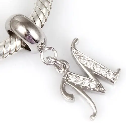 1pcs Lot 925 Sterling Silver Alphabet M Charm Letter Beads With 1pcs Lot 925 Sterling Silver Alphabet M Charm Letter Beads With White Cz Stone Fits Bracelets Jewelry Dz2657