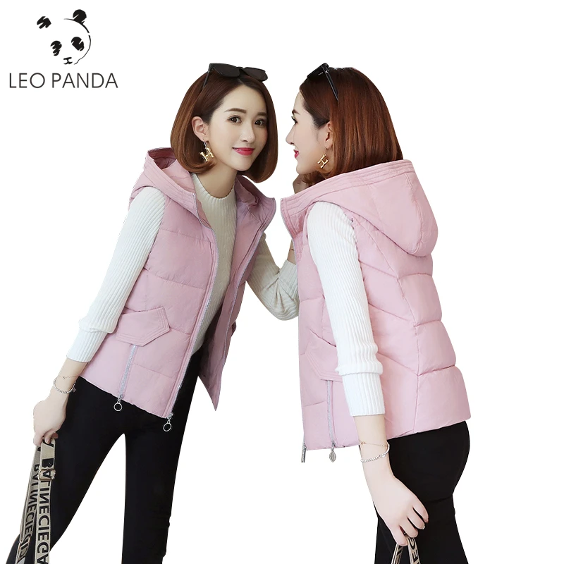 

Autumn Winter Women Cotton Vest Coats New Warm Hooded Zipper Pockets Parka Vests Jackets Lady Sleeveless Waistcoat Outwear C 546