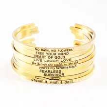 Браслет с мантрой женские золотые браслеты гравированный из нержавеющей стали позитивный навевающий вдохновение отпечаток руки браслет манжеты браслеты