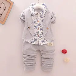 BibiCola/комплект детской одежды для мальчиков весна-осень для маленьких мальчиков джентльменский Стиль 2 шт. комплекты одежды цветочный форма