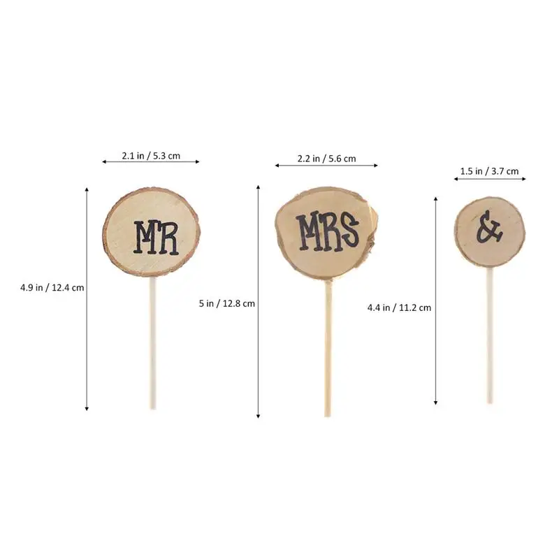 3 шт. MR& Mrs Натуральный Деревянный Торт Топпер для свадьбы помолвки юбилей для именинного пирога флаг A3