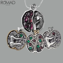 ROMAD Vintage crystal necklace women life tree necklace hollow engraved retro green gem stone necklace garnet pendant Collier R5 vintage engraved faux gem ring for women