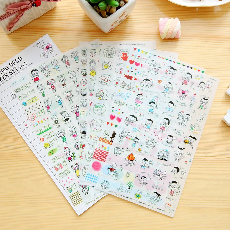 

(6 sheets/set) Cute Graffiti World Stickers Diary Sticker Scrapbook Decoration PVC Stationery Stickers