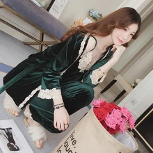 Inplusni женский пижамный комплект, комплект из трех предметов, кружевная сексуальная ночная рубашка, модная Высококачественная Домашняя одежда, Женский пижамный комплект