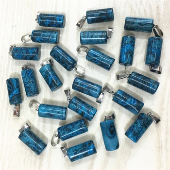 

Wholesale 50pcs lot best selling natural stone Cylinder pendants Blue crazy agates necklace for diy jewelry making dropshipping