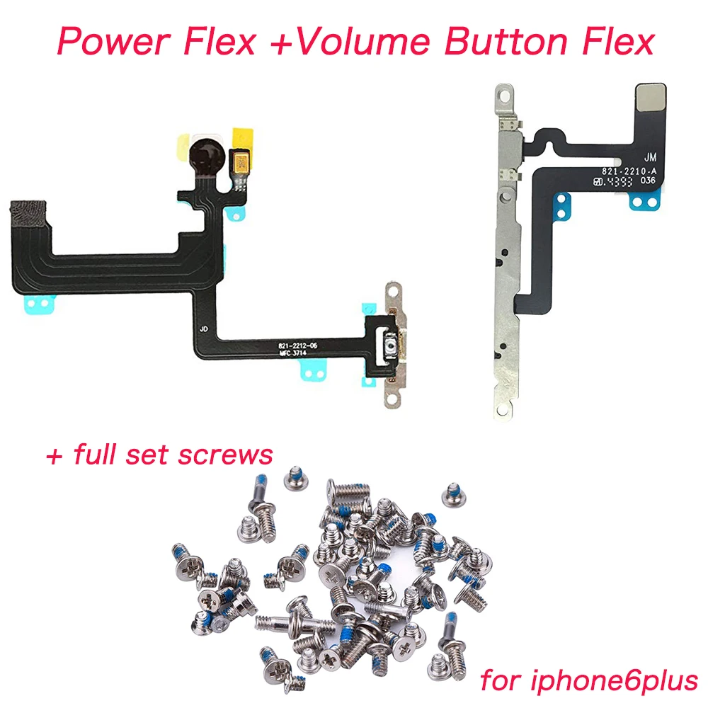 

HOUSTMUST replacement Parts for iPhone 6 plus Volume Button Flex Cable + power on off flex with Metal Plate + full set screws