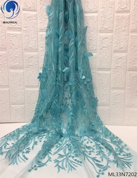 

BEAUTIFICAL beaded african net lace applique 3d wine red lace fabric for wedding lace fabrics 3d flower with beads ML33N72