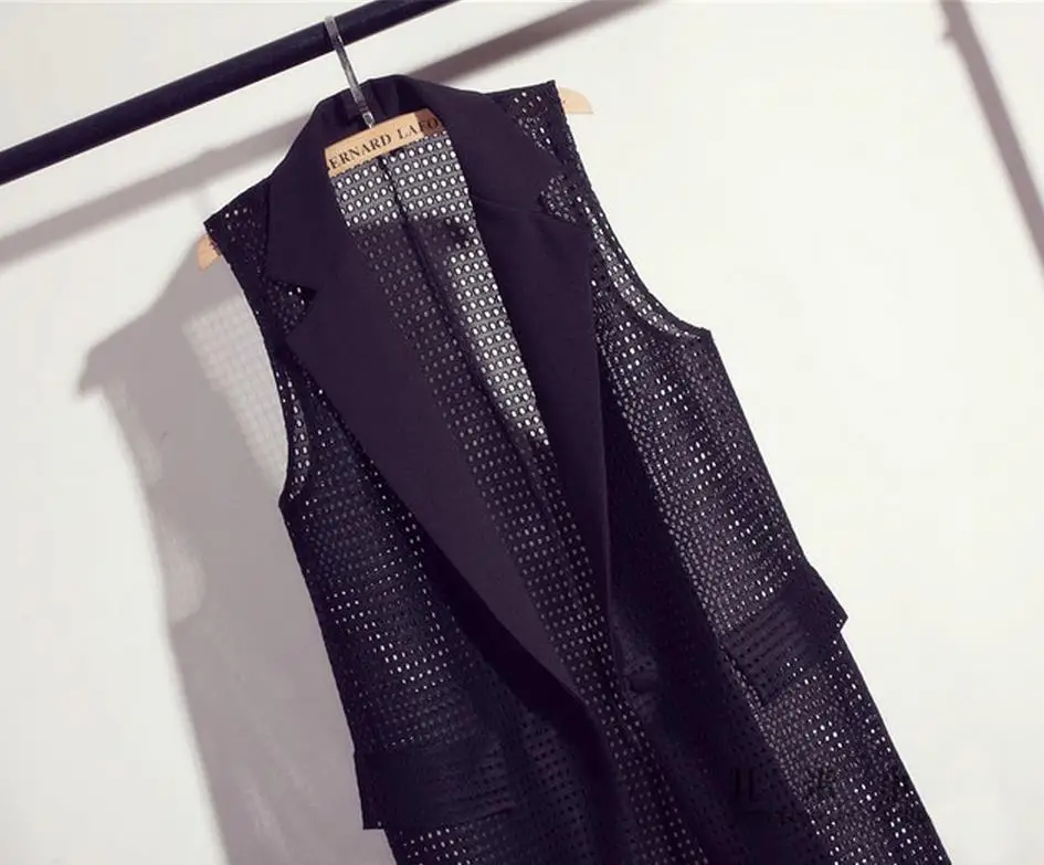 Women falsePocket Long Vest Coat plus size M-4XL Elegant Office Suits Sleeveless Jacket Female Waistcoat Colete Feminino