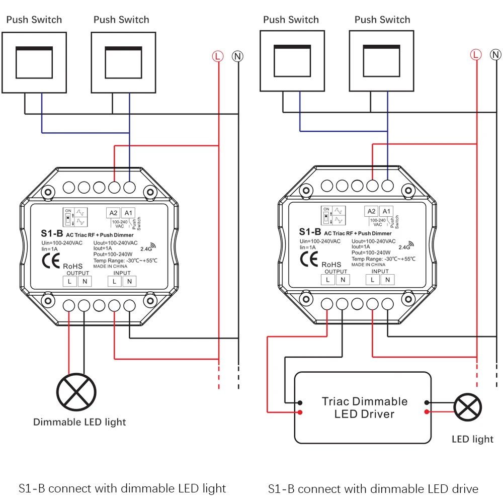 S1-B AC110v 220V 240V AC Triac RF Диммер выход 100-240VAC 1A 240W кнопочный диммер