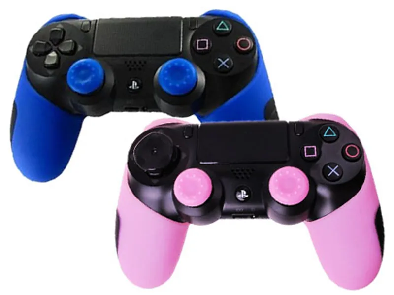 Для playstation 4 PS4 Pro Slim контроллер силиконовый резиновый чехол для Dualshock 4(чехол X 2+ ручки для большого пальца X 4 - Цвет: Blue and Pink