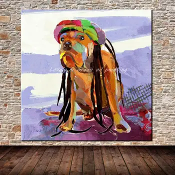 

Arthyx Hand Painted Modern Abstract Animal Dog Oil Painting On Canvas Wall Art Picture For Living Room Wall Decoration No Framed