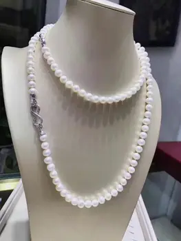 

2 rows south sea9-10mm round white pearl necklace18"19"925s