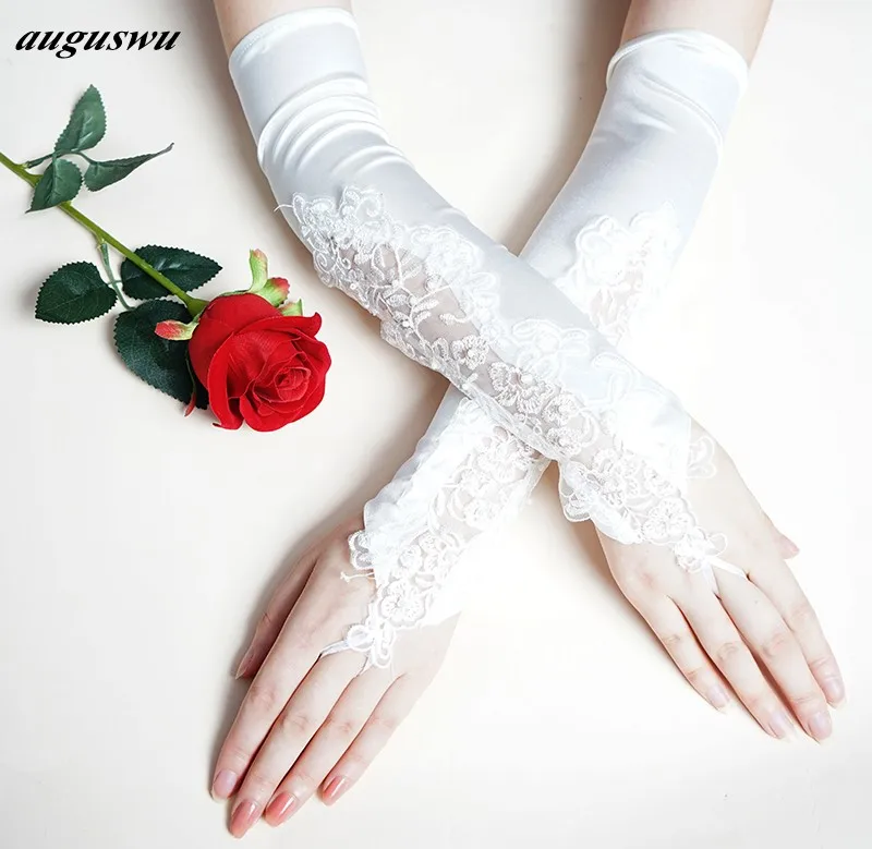 New Wedding Gloves White Lace Crystal Elegant Bride Gloves for Weddings long design lucy refers