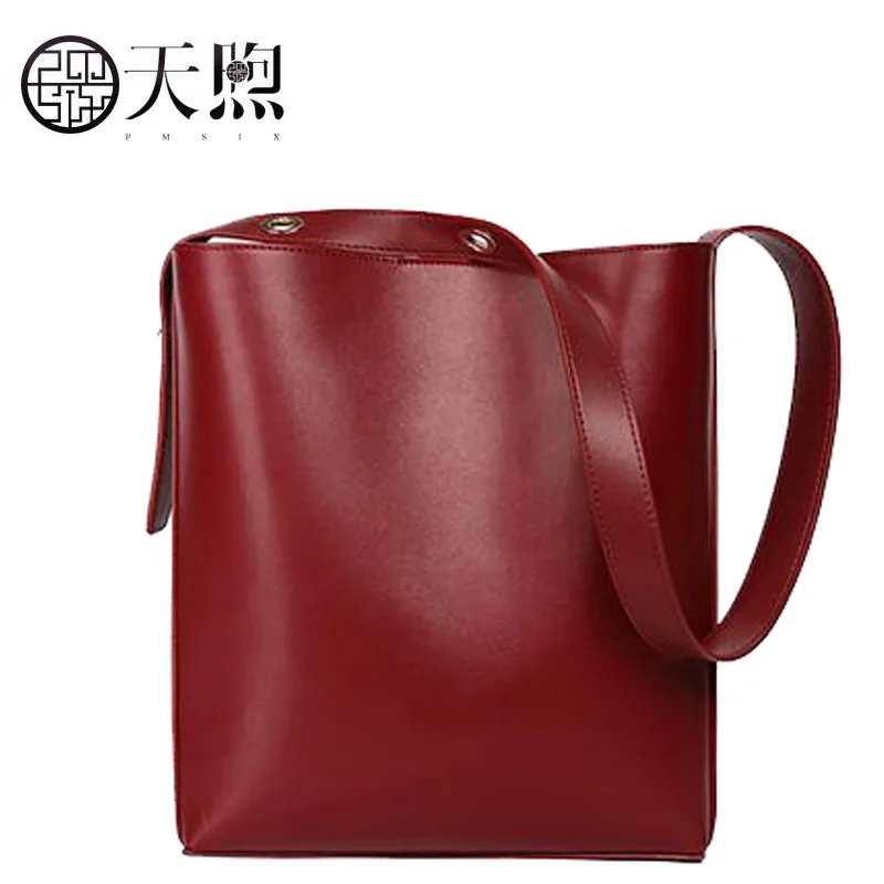 

Famous brand top quality dermis women bag Pmsix Bucket bag 2018 new large-capacity leather fashion leather shoulder bag handbag