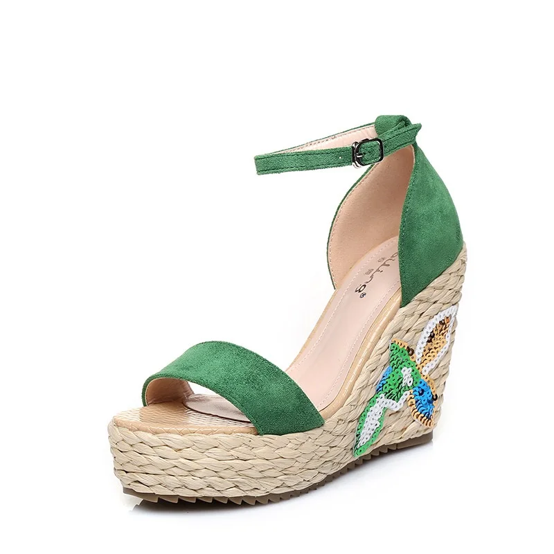 Г., новые летние женские туфли на высоком каблуке онлайн черные босоножки на танкетке модные женские туфли зеленого и желтого цвета, маленькие размеры - Цвет: green 10.5cm