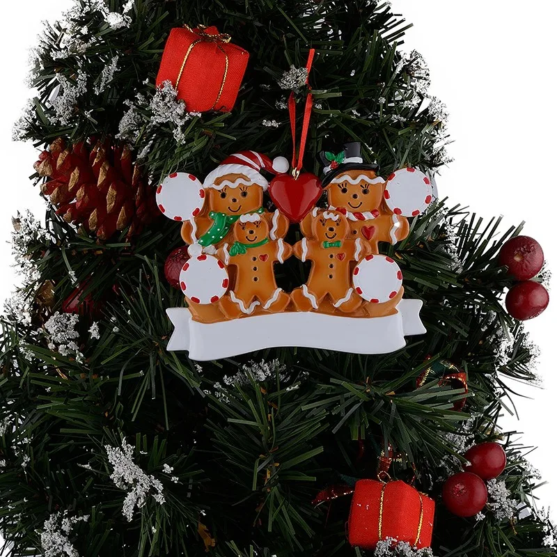 Пряников семья из 4 полимерный Рождественский орнамент с красным яблоком как персонализированные подарки для украшения праздника