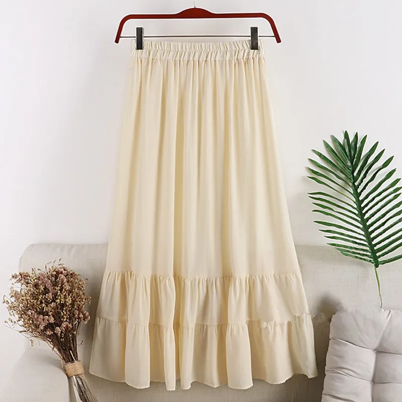 

Summer new high waist was thin solid color stitching skirt Korean version A word long skirt