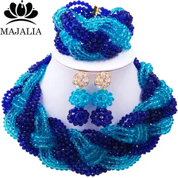 

Majalia African Fashion Women Jewelry Set Royal blue Nigerian Wedding Jewelry Beaded Sets 12CB006