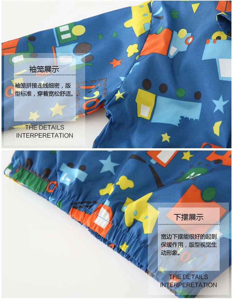 Baby Boy Kids Jacket Coat Windbreaker for Boys Children Navy Blue Print Cartoon Bus Car Hooded Single Zipper Outwear 2 3 4 5 6 t (5)