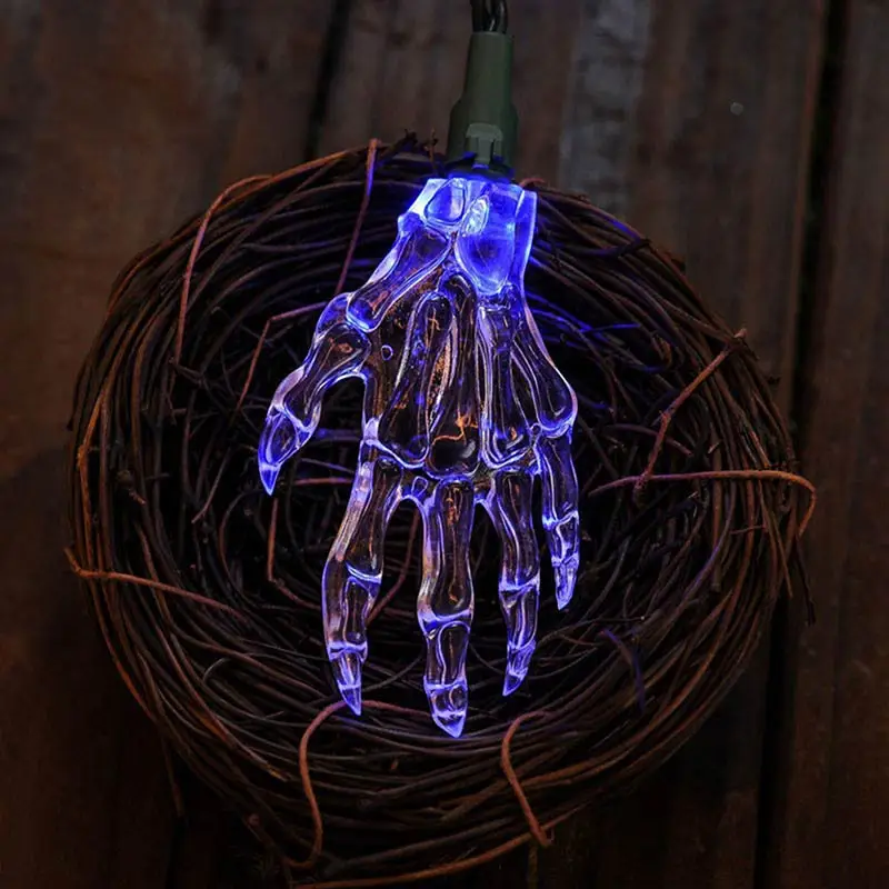 3 цвета мини светодиодный светильник скелет руки строка светильник 10 светодиодный вечерние украшения светильник Хеллоуина - Цвет: Синий