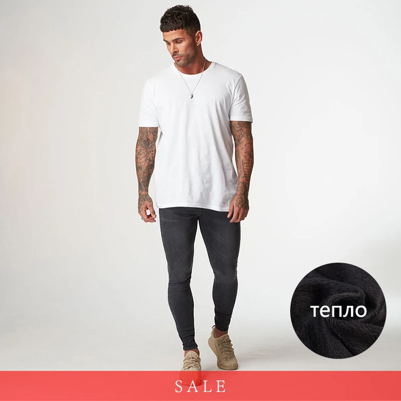 Warm Fleece Skinny Jeans Men Winter Classic Hip Hop