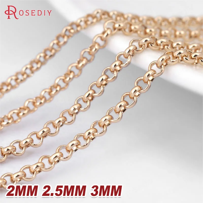 

(B008)2 Meters 2mm 3mm 24K Champagne Gold Color Brass Round Soldered Link Necklace Chains High Quality Jewelry Accessories