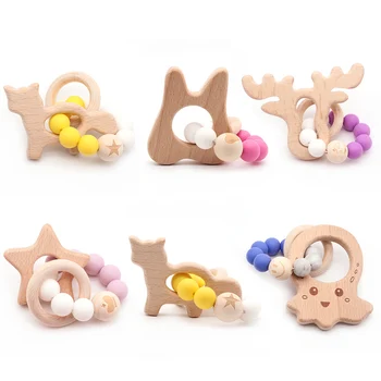 

Natural Wooden baby toys 0-12 months Silicone Beads Baby Teething For Newborn Nursing Beech Hand baby Bracelet Teething