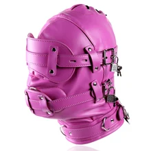 Кожаная маска с капюшоном кляп Маскарад Фетиш Маска Косплей БДСМ-костюм лицо пальто связывание