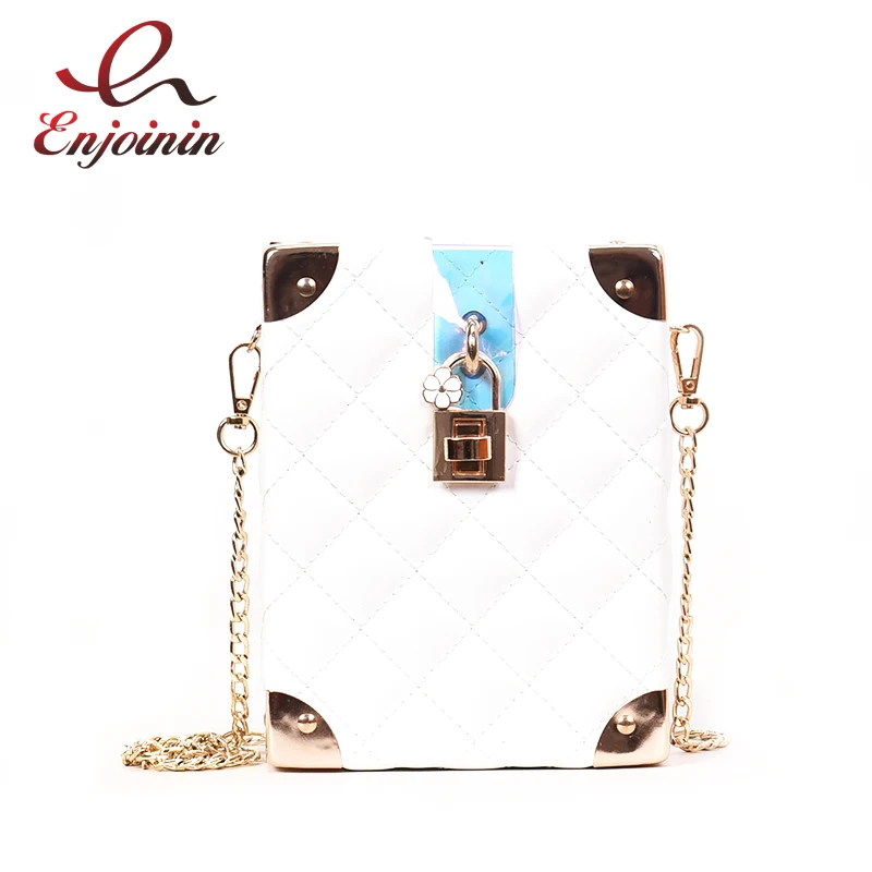 

Box Design Flower Buckle Metal Quilted Pu Leather Ladies Chain Purse Shoulder Bag Tote Crossbody Mini Messenger Bag Flap B