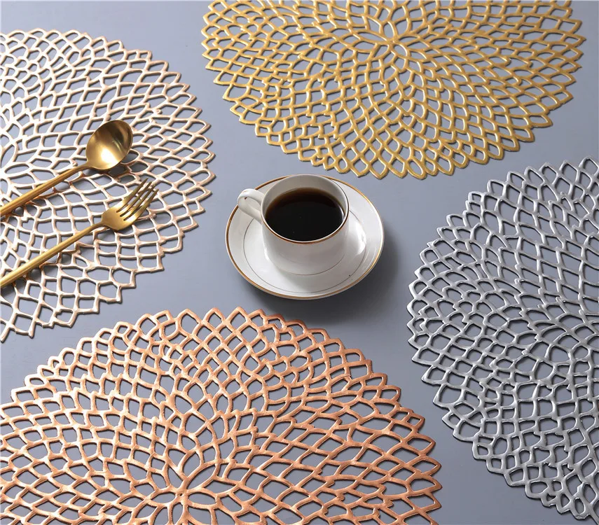 

1PCS PU Placemat flower shaped Coaster Heat Resistant mat hollow out design Table Mat European style Placemat Western mat