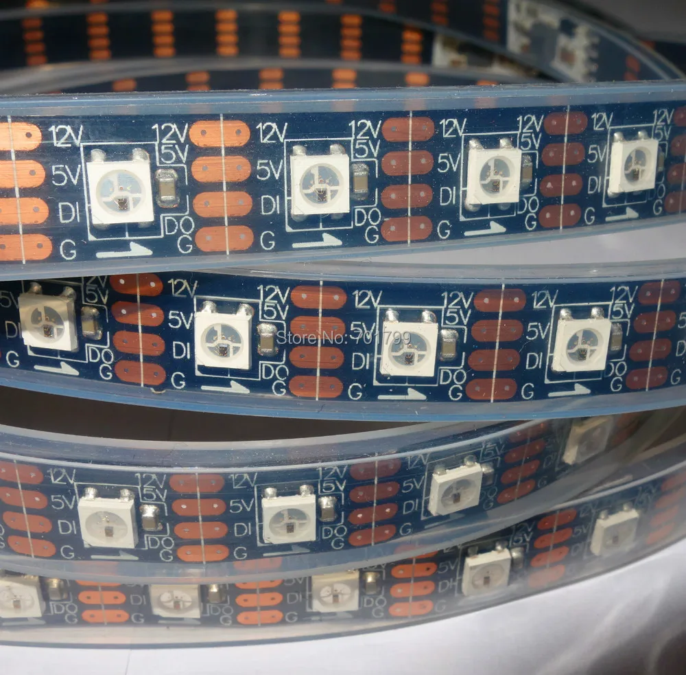 

4m DC12V WS2812B addressable pixel strip,waterproof in silicon tube;60pcs WS2812B/M with 60pixels;72W;BLACK pcb;4pin