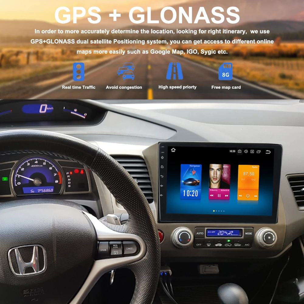 2 din автомобильное радио GPS Android 9 0 для Honda Civic 8 2007 2008 2009 2010 2011 навигация PX5 4 Гб + 32 ГБ