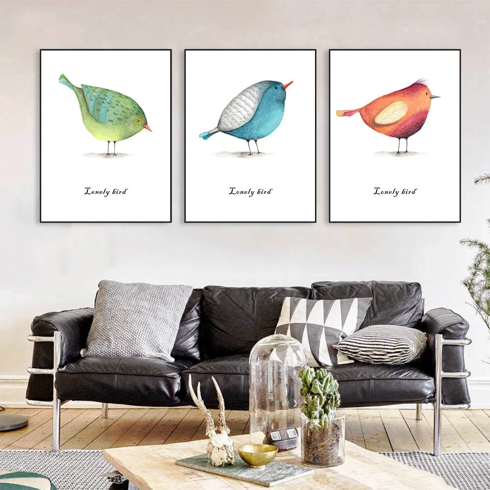 Nordic Watercolor Style Kids Decoration Poster Girl'S Room Colorful Bird Animal Pictures HD Prints Painting Wall Art Canvas | Дом и сад
