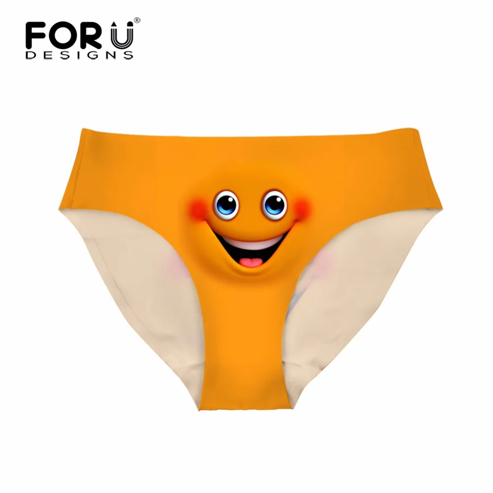 FORUDESIGNS Women Sexy Solid Color Panties Funny Emoji Printed Female