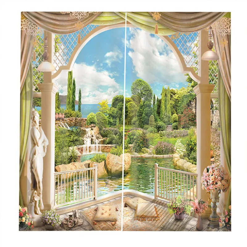 

Hawaii Sea View Curtain Yellow Pink Series Curtain Creative Custom Printing Waterproof Home Decoration
