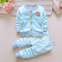 Комплекты осенне-зимней одежды для маленьких мальчиков и девочек детское теплое пальто+ штаны комплект из 2 предметов, цветной Хлопковый вязаный кардиган, Детский свитер, костюм, От 1 до 3 лет