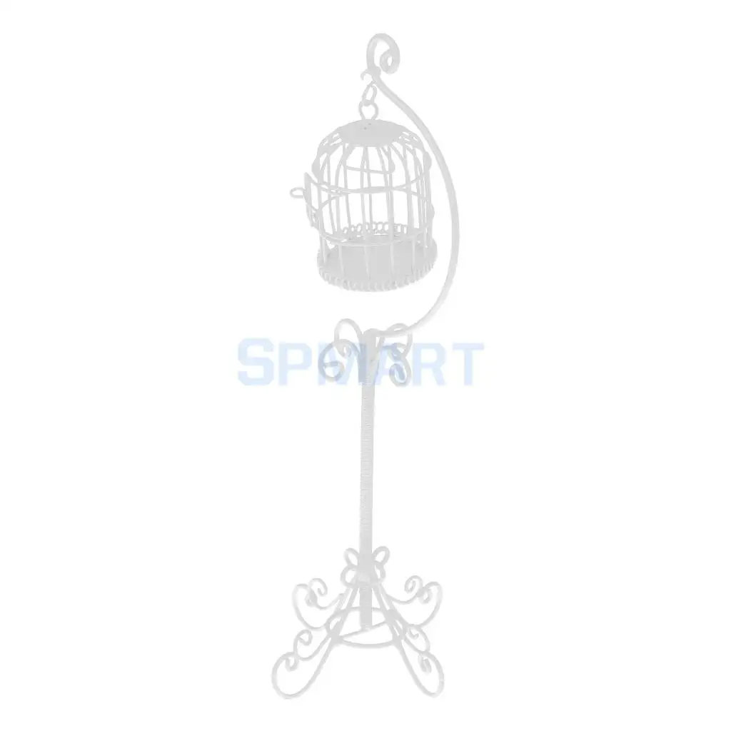 MagiDeal 1/12 Dollhouse Miniature Metal Bird Cage with Holder Stand for Dolls Action Figures Acc Collection Furniture Decor