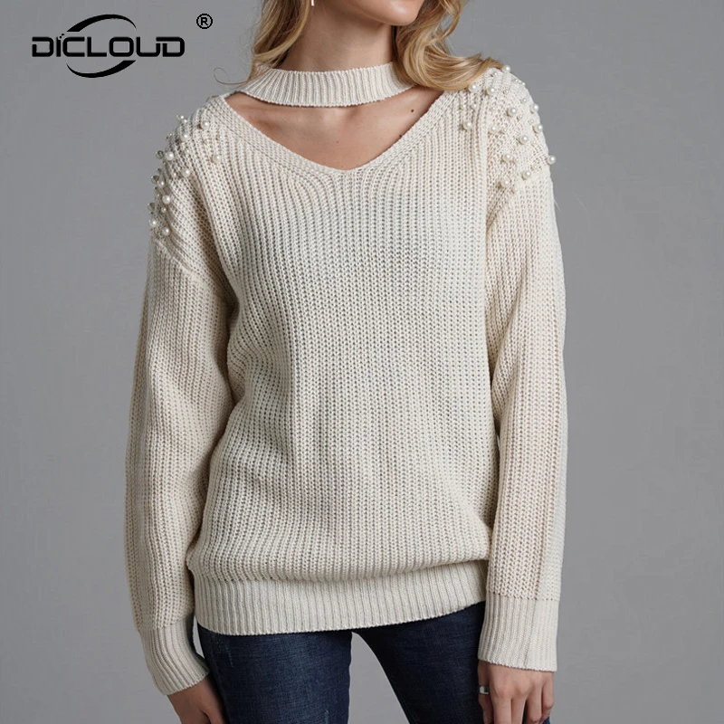 Elegant Halter Knitted Sweaters Women 2018 Autumn Winter Fashion