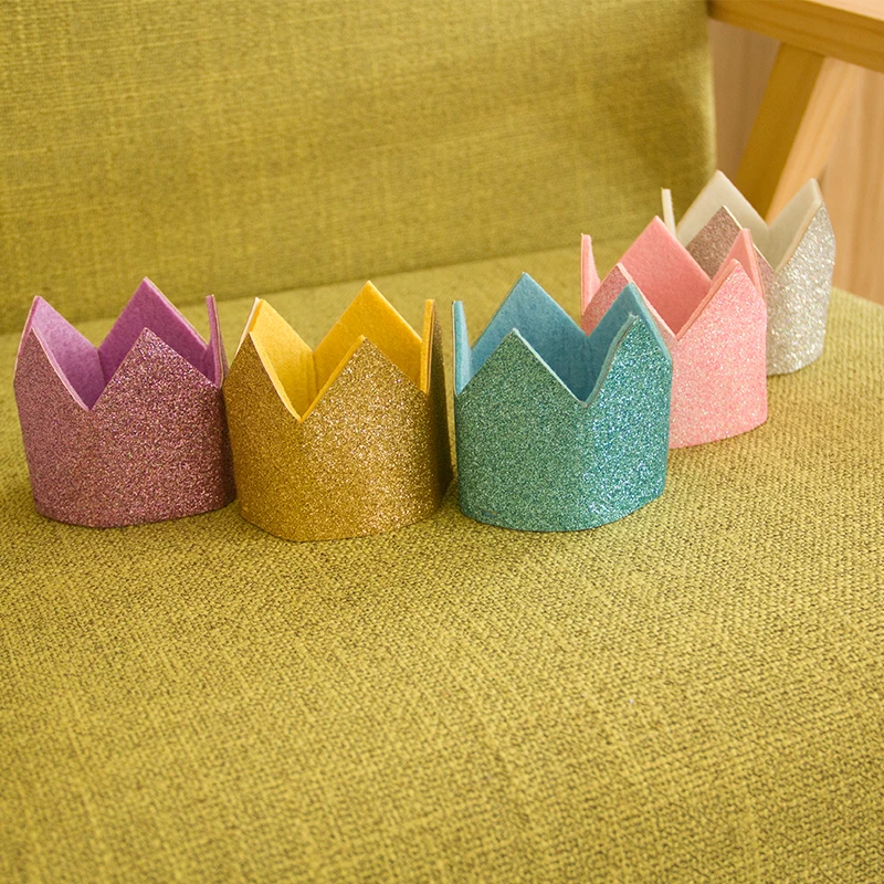 

5pcs/lot 5colors Artifical Mini Felt Glitter Crown for Kids Birthday Party DIY Ornaments Hair Decorative Accessories