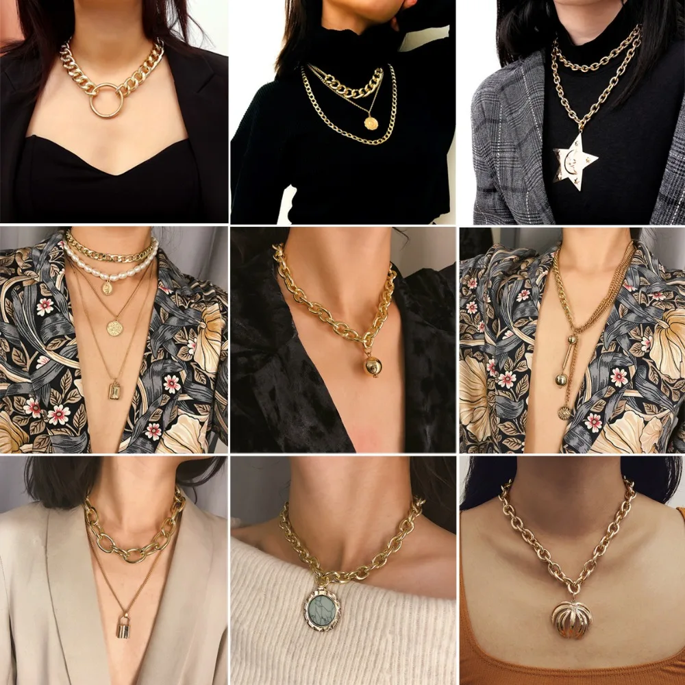 

Fashion Multiple Layers Short Necklaces For Women Statement Charm Gold Color Chokers Necklace Boho Collares Female Party Jewelry