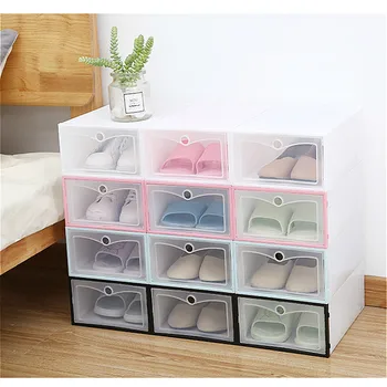 

6Pcs/set Shoe Storage Box Translucent Plastic Drawer Case Organizer Stackable DIY Thickened Shoes Boxes Rack Drawer Organizer