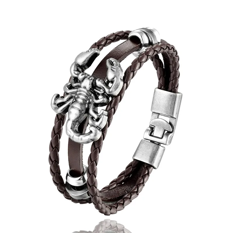 Скорпион винтажный браслет-Скорпион женский Многослойный кожаный браслет мужской Шарм горячий браслет аксессуары браслеты