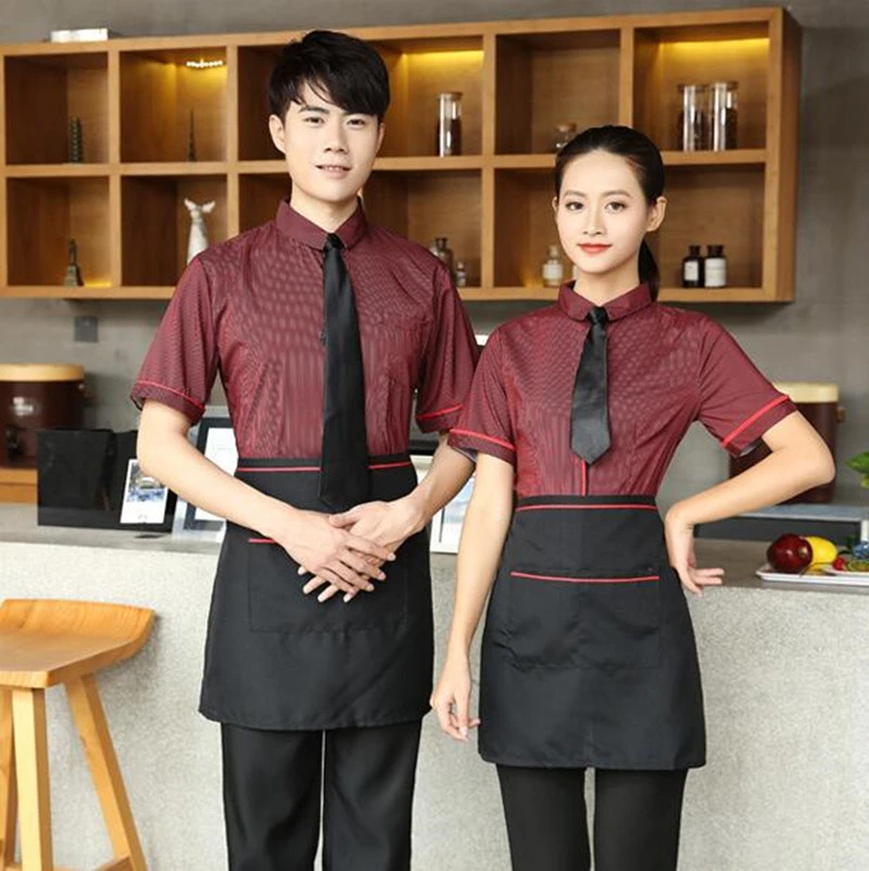 Uniforme de restaurante de verano para mujer, camisa de manga corta para de cafetería, de trabajo, tiendas té y leche, abrigo de camarero para Catering H2282| - AliExpress