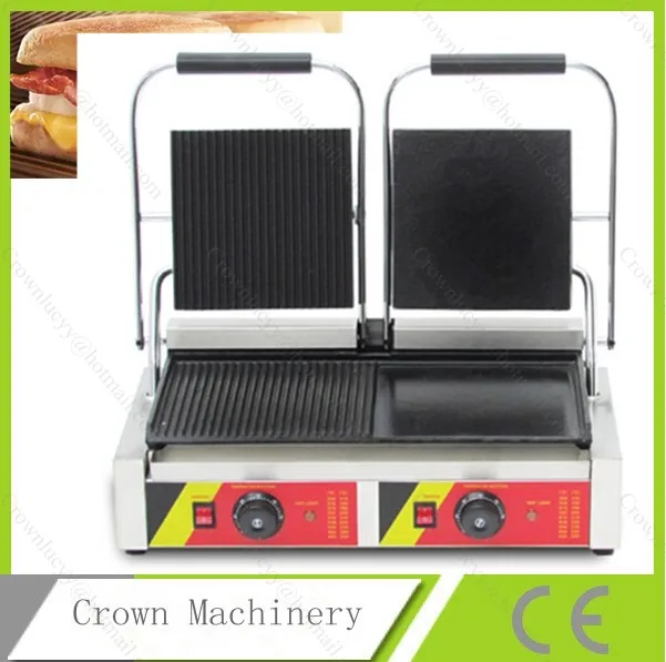 Electric Sandwich Panini Grill; Griddle Flat And Stripe Plate; Meat