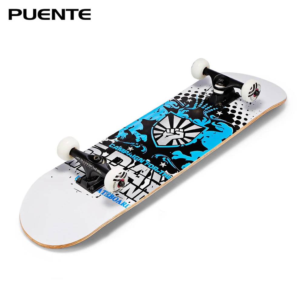 PUENTE 31-inch Skateboard Skate Board 7-layer Maple Wood Deck with T-shape Tool for Kids Adults Beginners - Цвет: Deep Sky Blue