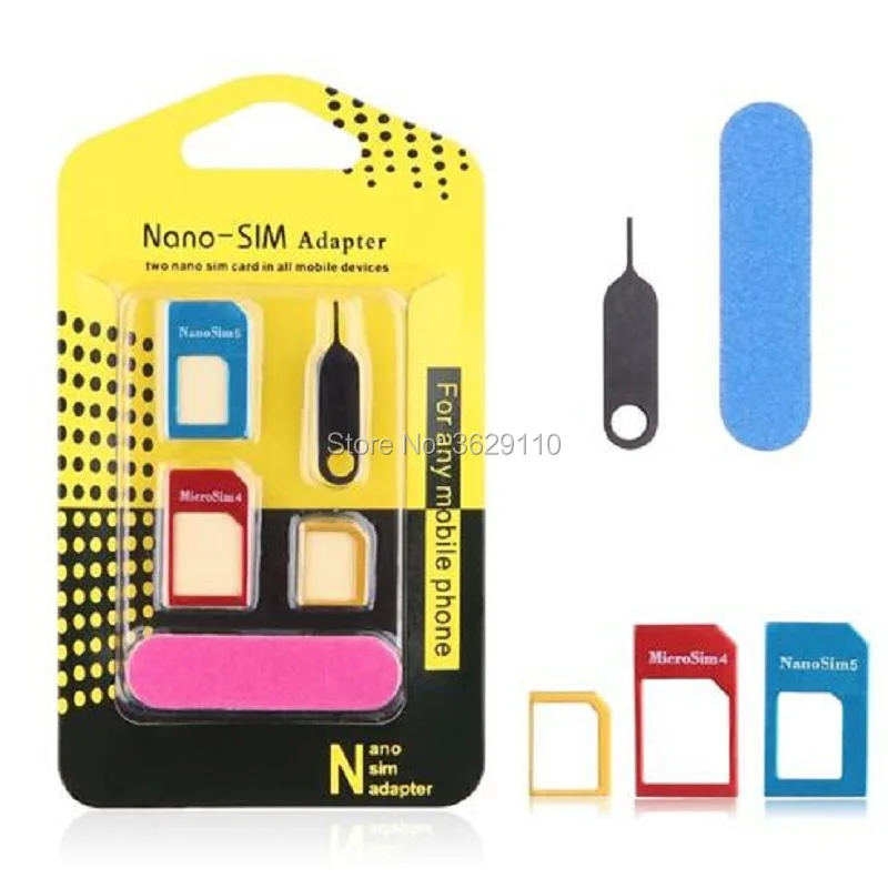 Hopeboth 5 в 1 адаптеры для карт Nano Sim обычные Micro SIM стандартные sim-карты инструменты с красочными для iPhone 4 4S 5 5c 5S 6 6 S