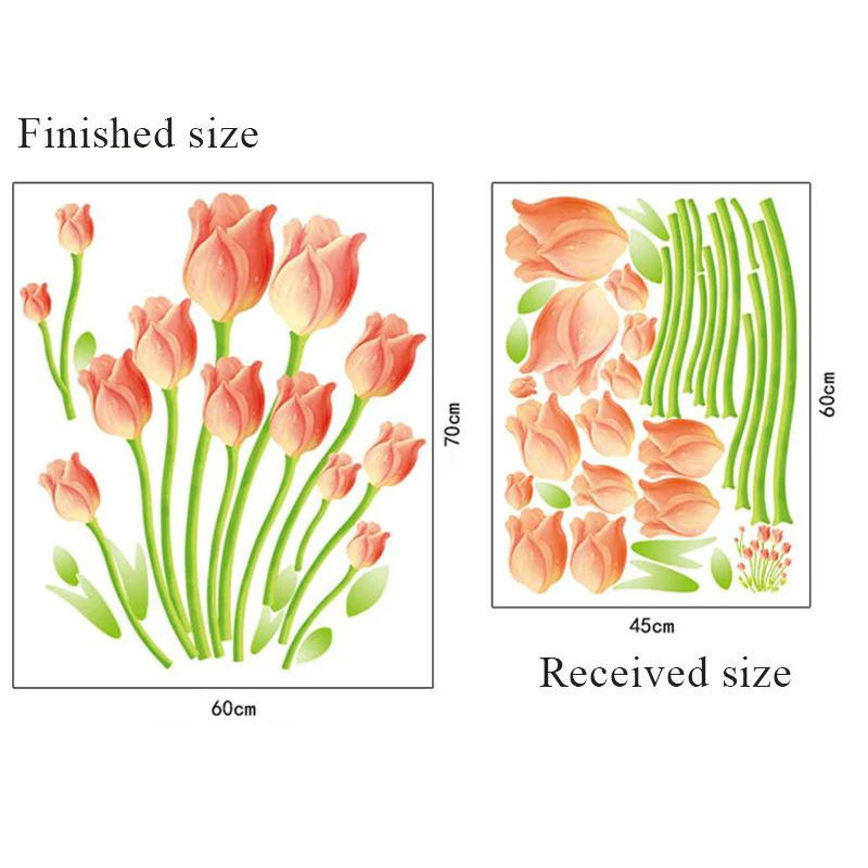 Романтические тюльпаны наклейки на стену для гостиной, спальни, дивана, телевизора, фона, наклейки, сделай сам, Фреска, искусство, домашний декор, ПВХ, свадебные украшения